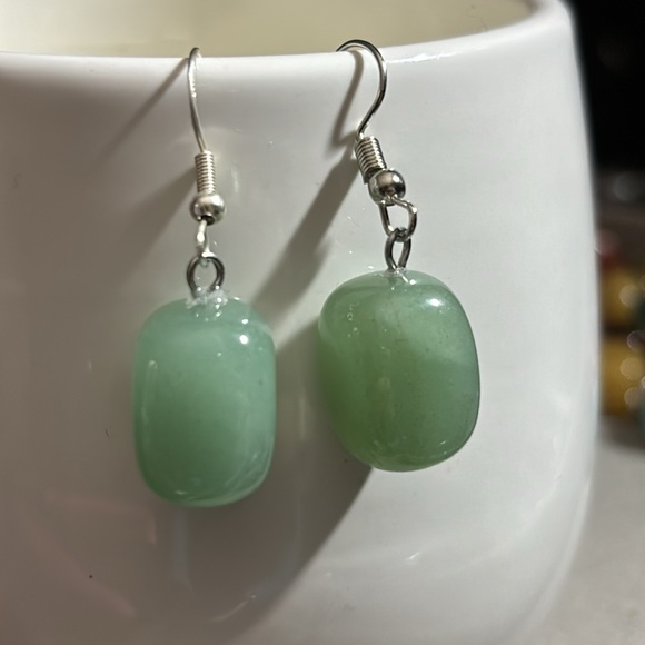 Genuine Green Aventurine Stone Earrings with Sterling Silver Dangle Post Blue - Picture 3 of 5